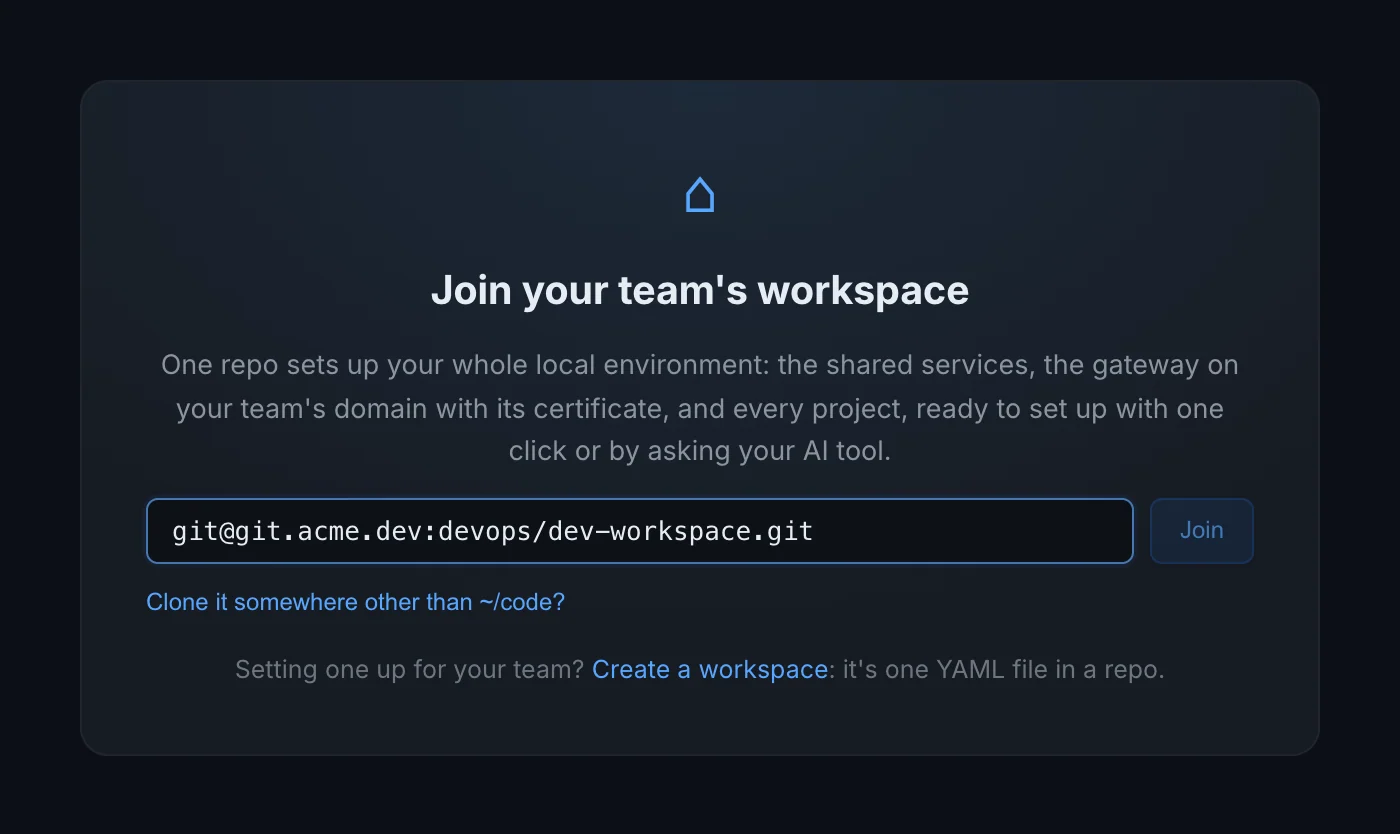 Joining a workspace: a field for the git URL and the Join button